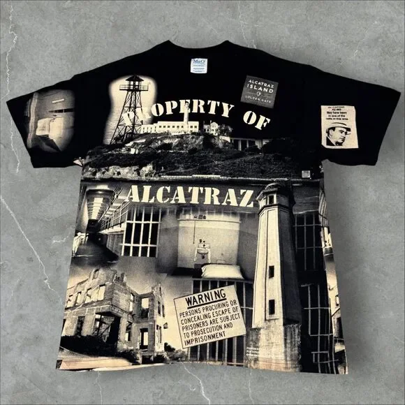 VTG 1999 Property of Alcatraz AOP Graphic San Francisco Destination NWOT - Large - Picture 1 of 8